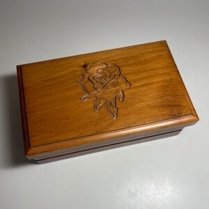 Vintage Wooden Carved Jewelry Trinket Box